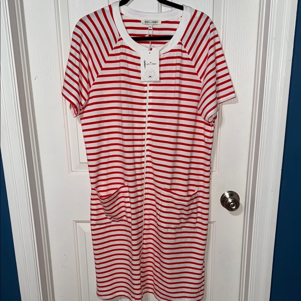 💰Red and White Striped Dress